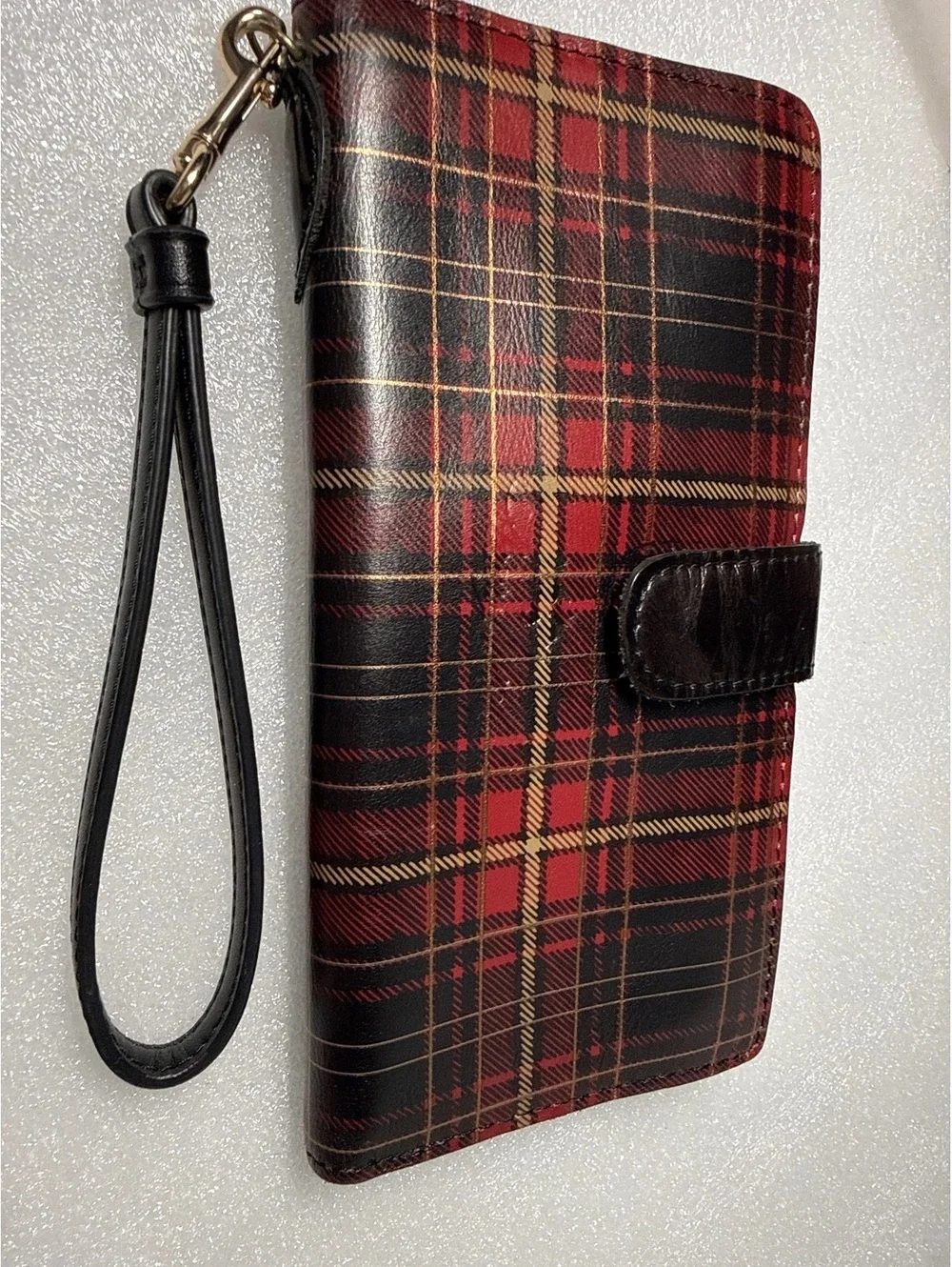 Patricia Nash Red Tartan Plaid Leather Wristlet Wallet